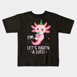 Funny 5th Birthday I'm 5 Years Old lets party Axolotl Kids T-Shirt